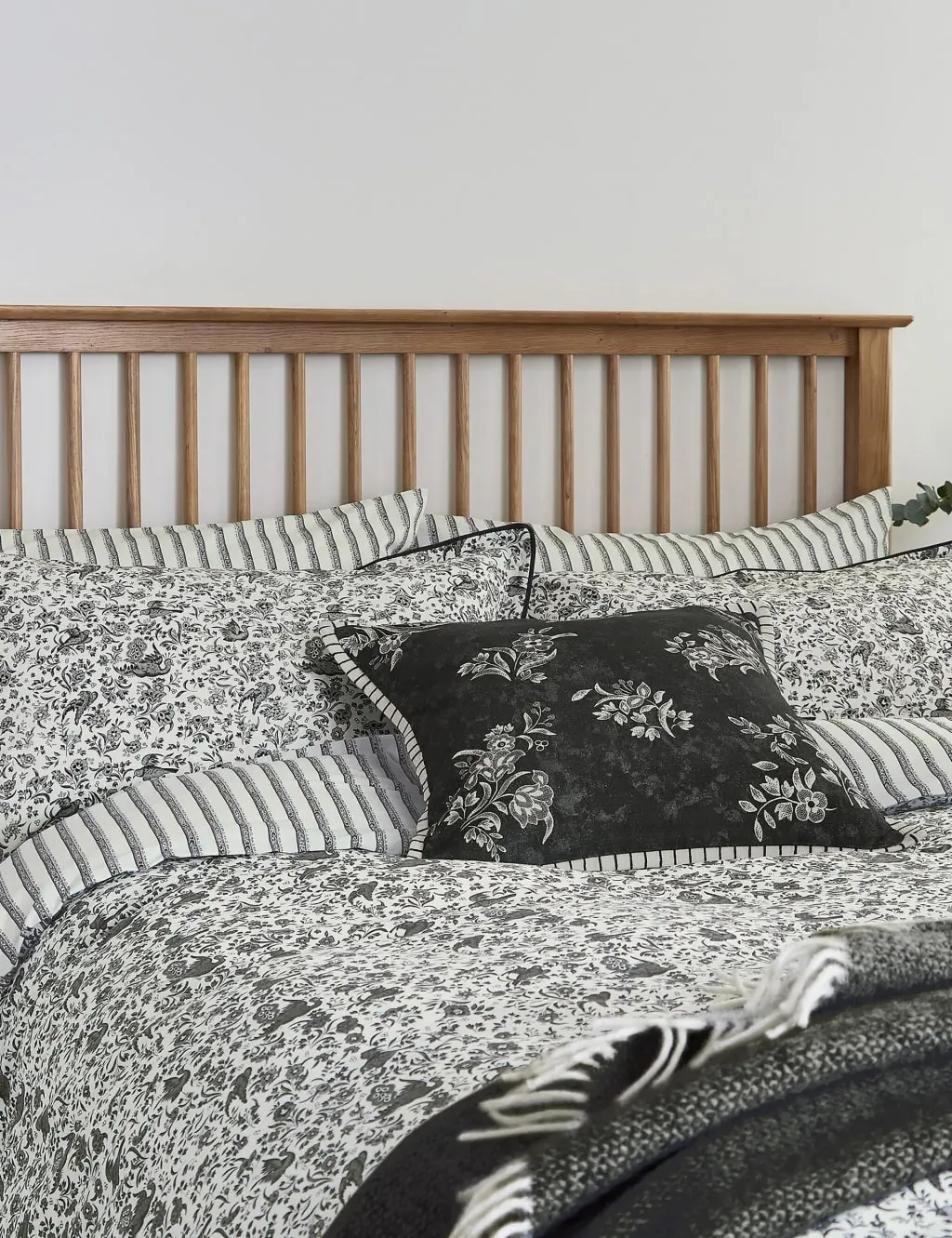Single Bedding Set Peacock Print - Charcoal, Cotton