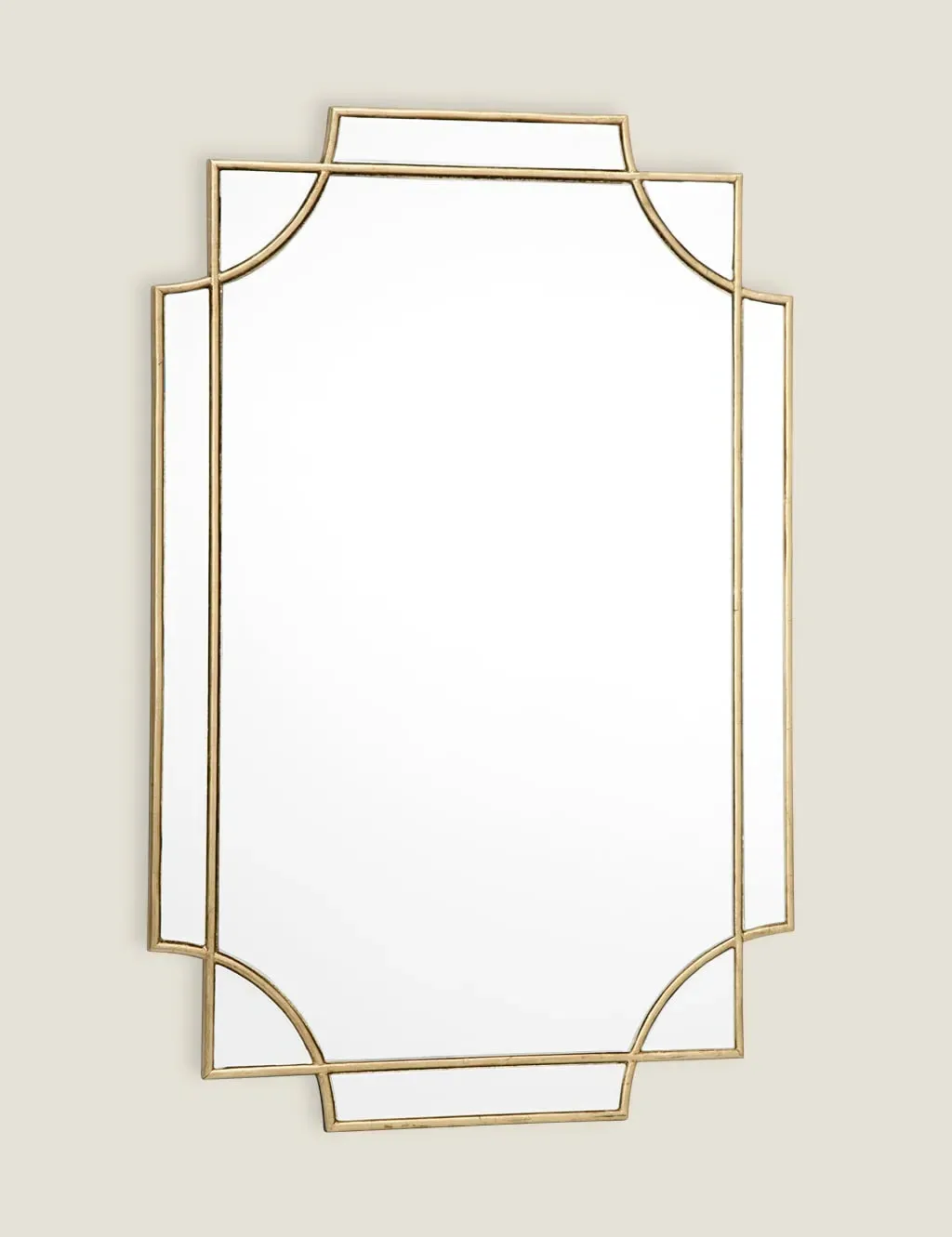 Rectangular Wall Mirror with Intersecting Frames - Gold