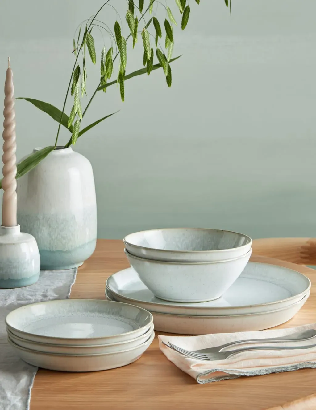 12-Piece Dinner Set - Green, Stoneware image