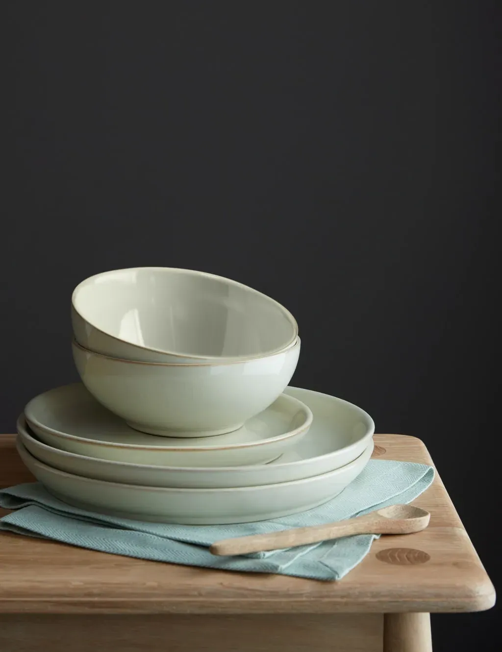 12 Piece Linen Coupe Dinner Set - Cream, Stoneware