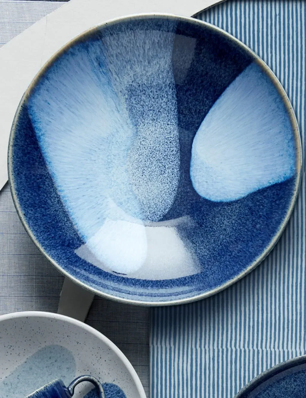 Large Serving Bowl with Speckled Design - Blue image