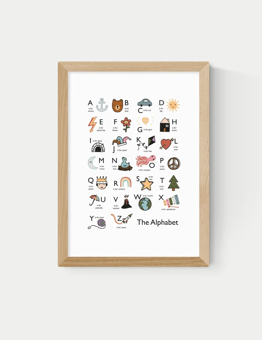 A2 Framed Art Alphabet Print - Natural