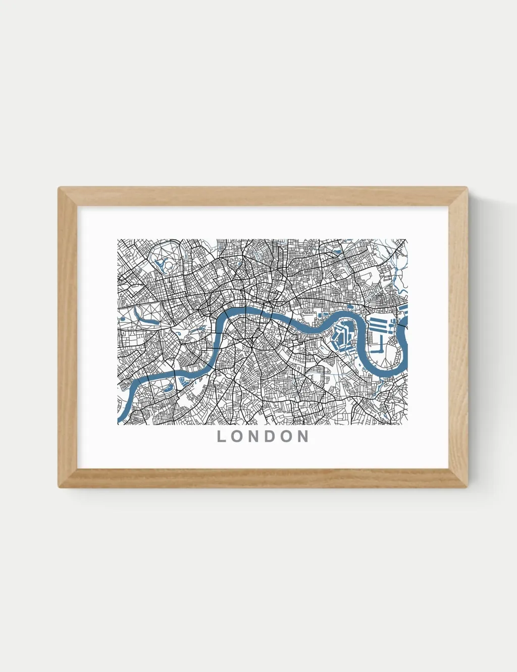A2 London Map Framed Art - Natural Frame