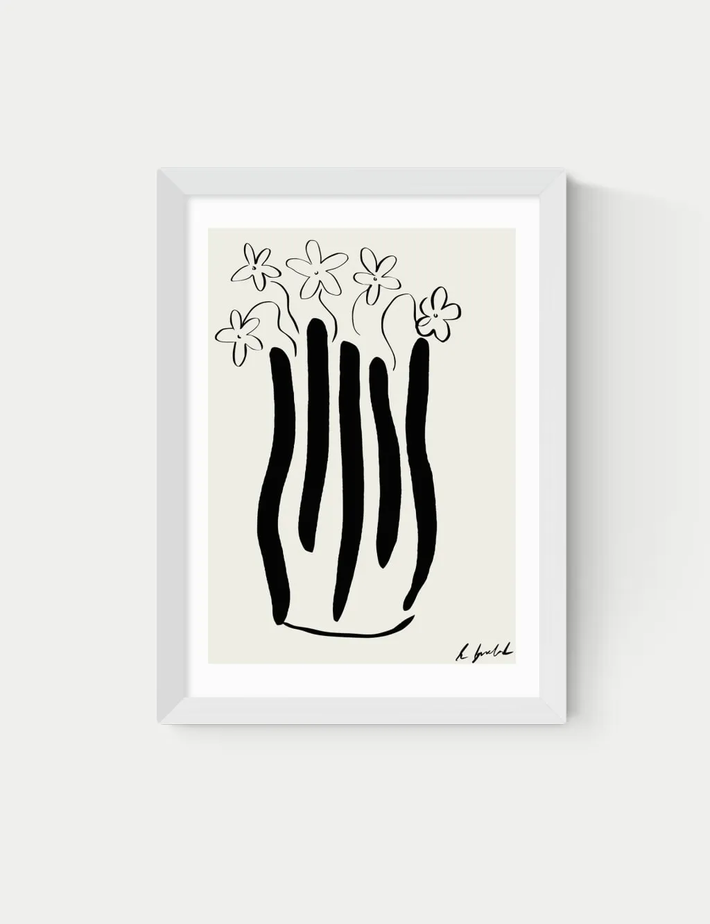 A3 Framed Art Abstract Vase - White, Natural image