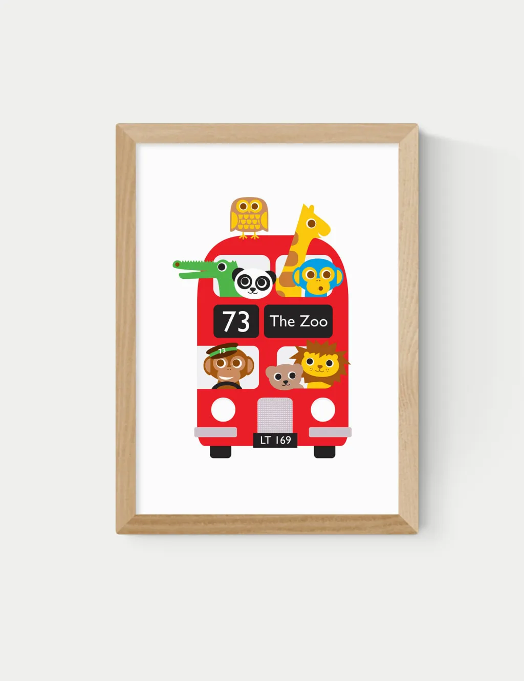 A3 London Bus Zoo Framed Art - Natural image