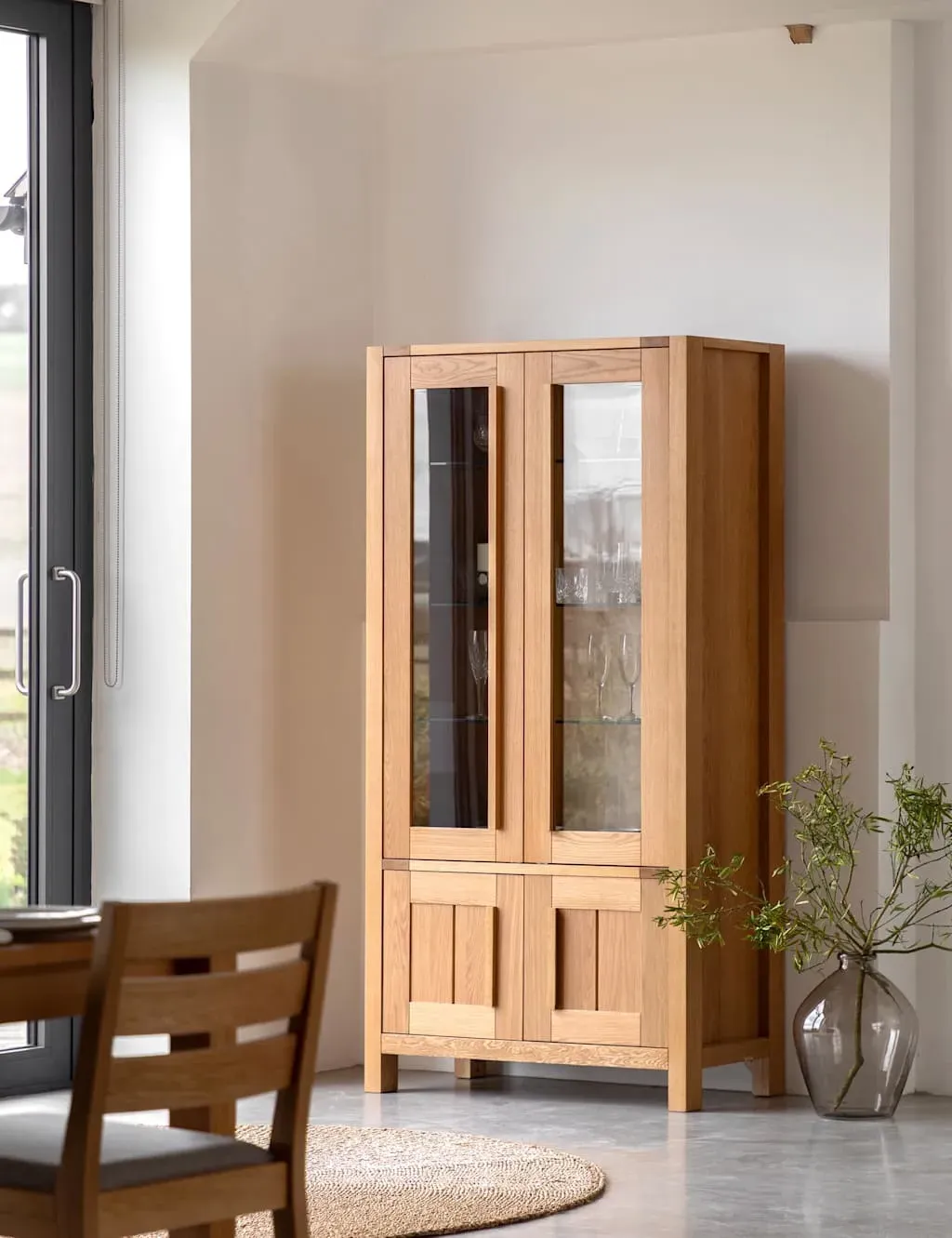 2-Door Display Cabinet with Glazing - Oak