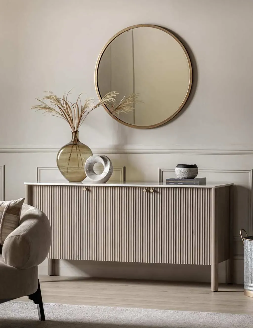 3-Door Sideboard with Marble Top - Grey, Mango Wood image
