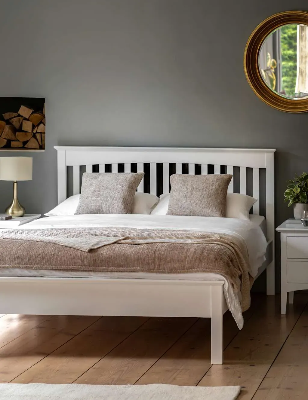 4FT Bed Frame with Slats - Soft White, Pine image