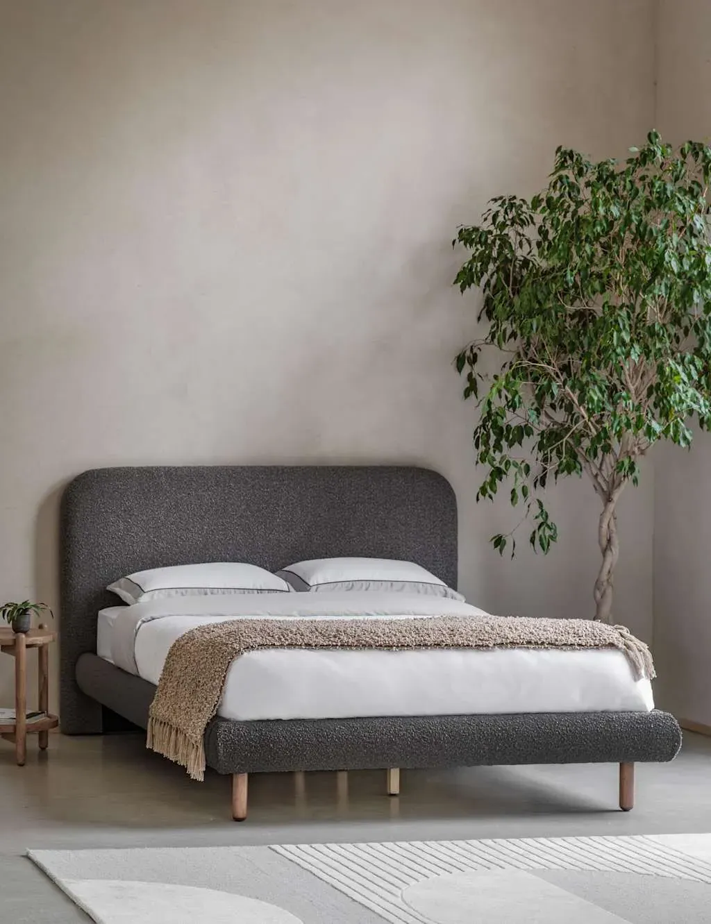Double Bed with Curved Headboard - Black, Bouclé image