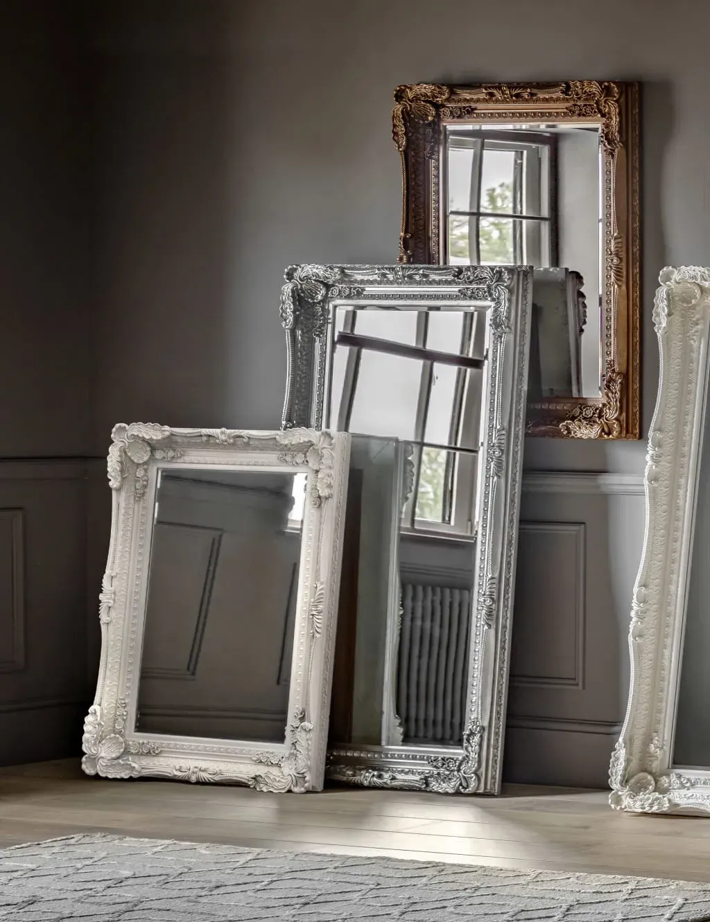 Extra Large Rectangular Mirror - Cream, Carved image