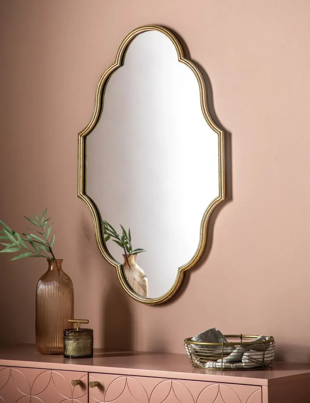 Large Curved Wall Mirror - Gold image