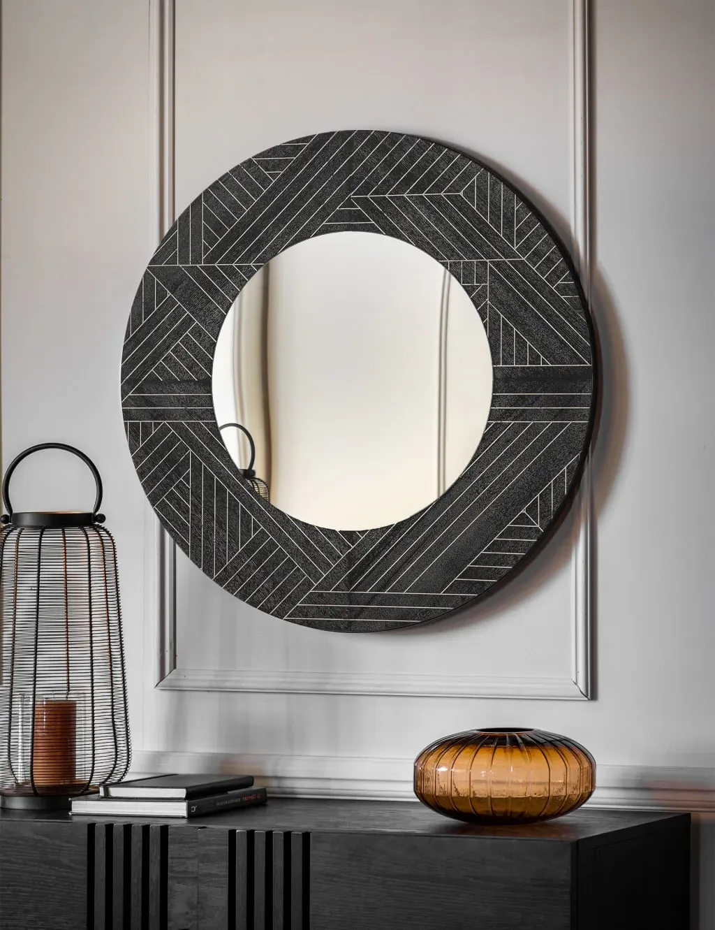 Large Round Wall Mirror - Black, Wood image