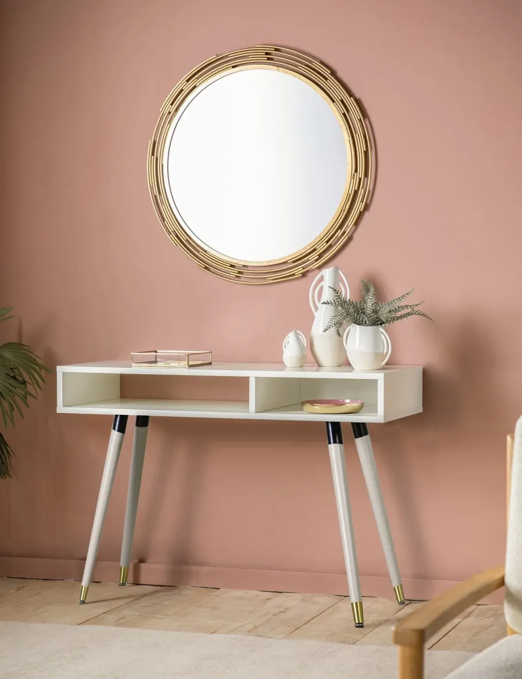 Large Round Wall Mirror Textured Frame - Gold