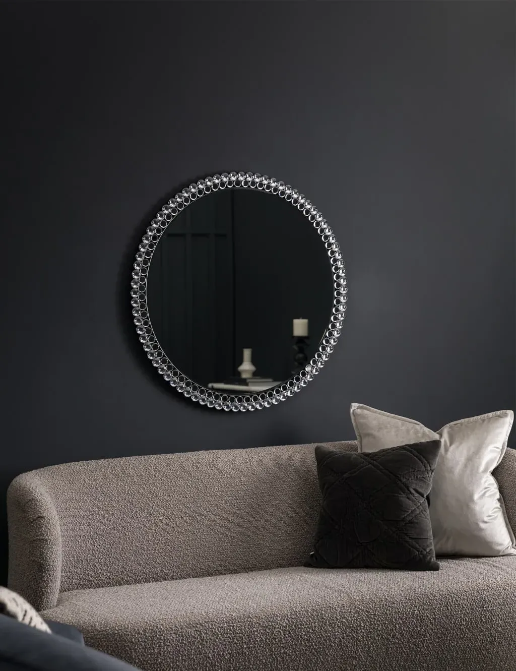 Large Round Wall Mirror with Crystals - Silver image