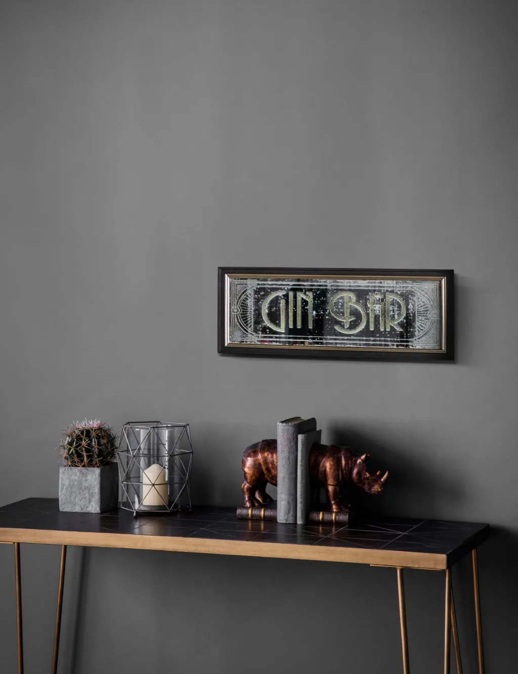 Medium Wall Mirror with Gin Bar Design - Brown image