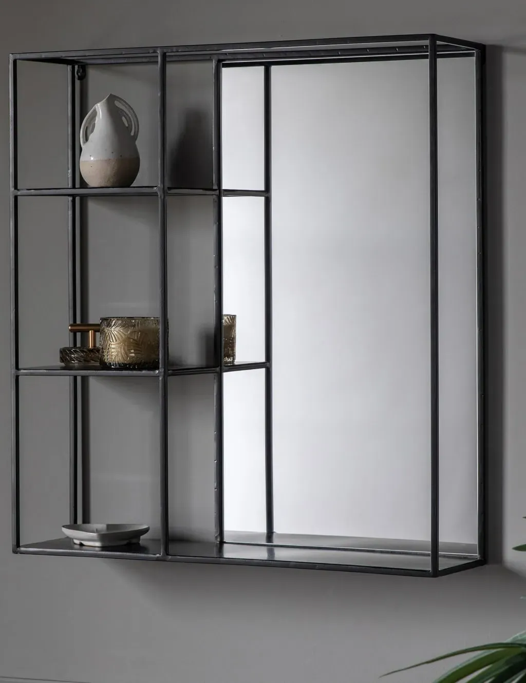 Rectangular Hanging Mirror with Shelf - Black image