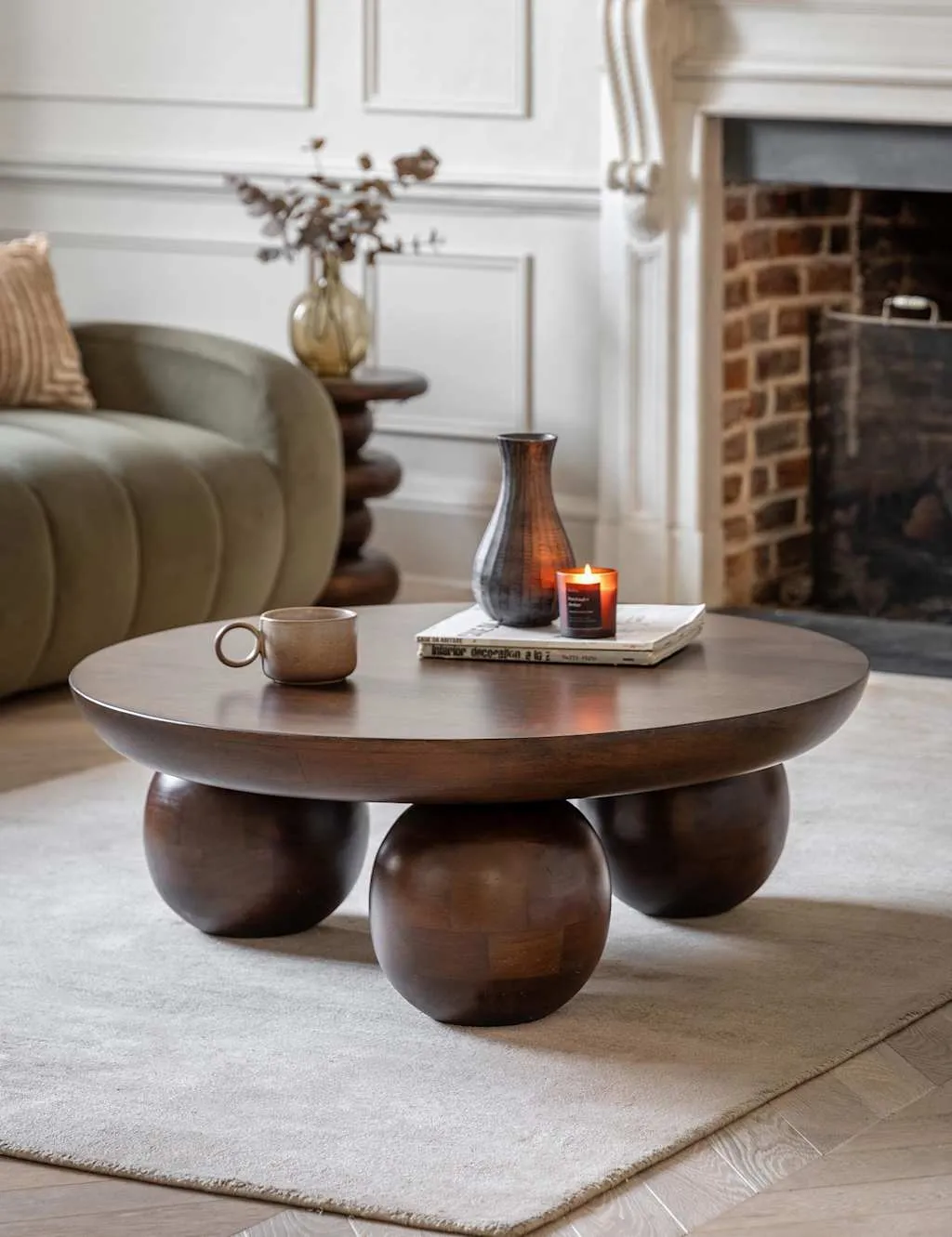 Round Coffee Table Sculptural - Dark Brown, Mango