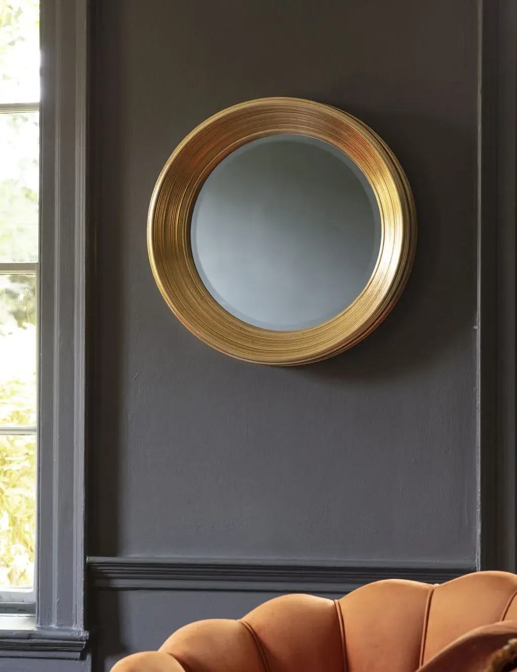 Round Wall Mirror with Bevelled Edge - Gold image
