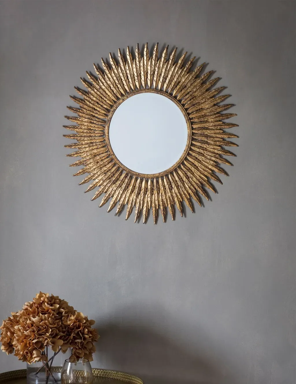 Small Round Wall Mirror with Quill Feathers - Gold image