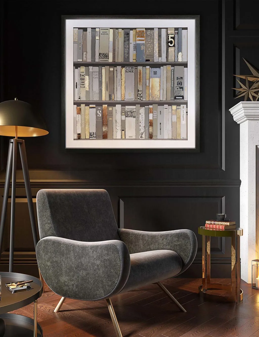 Square Framed Art Library Scene - Black image