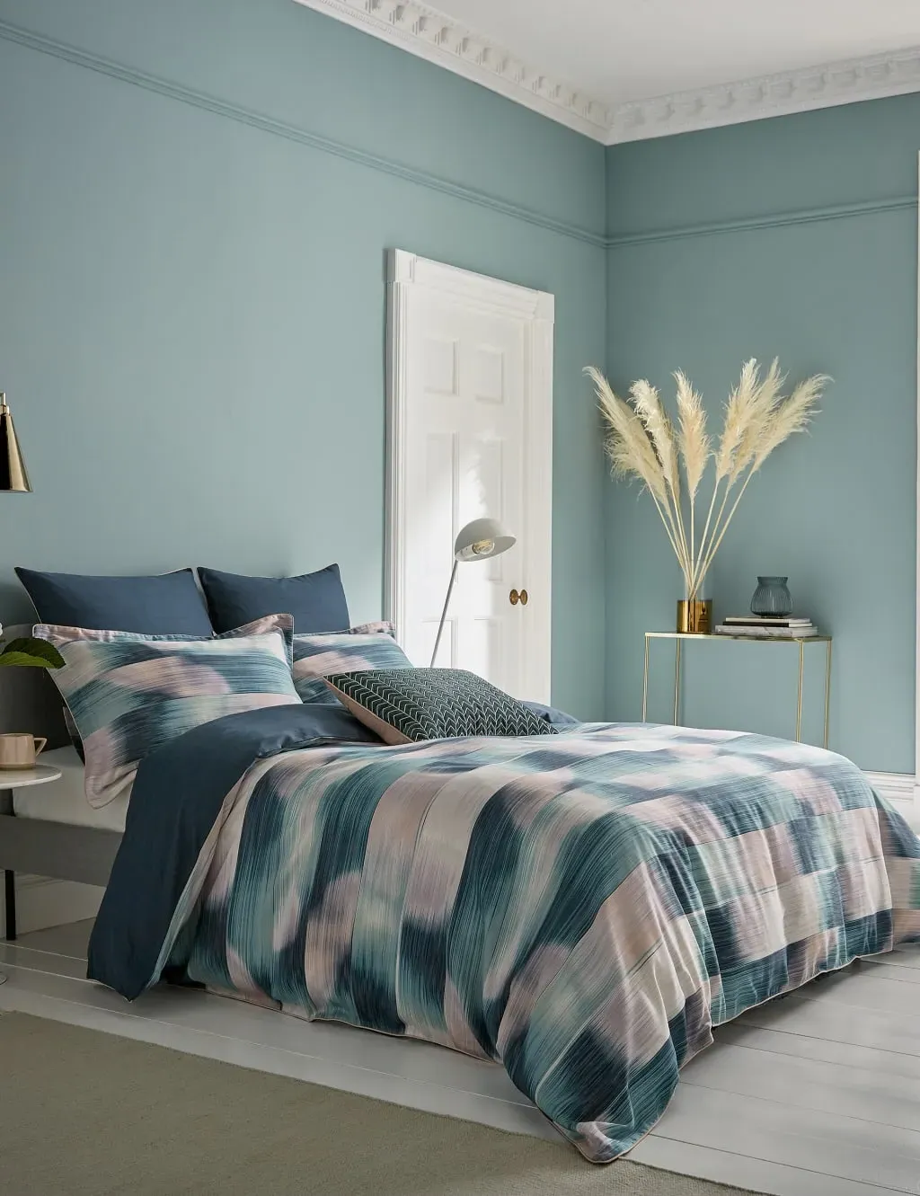 Double Bedding Set with Piping - Blue Mix, Cotton image