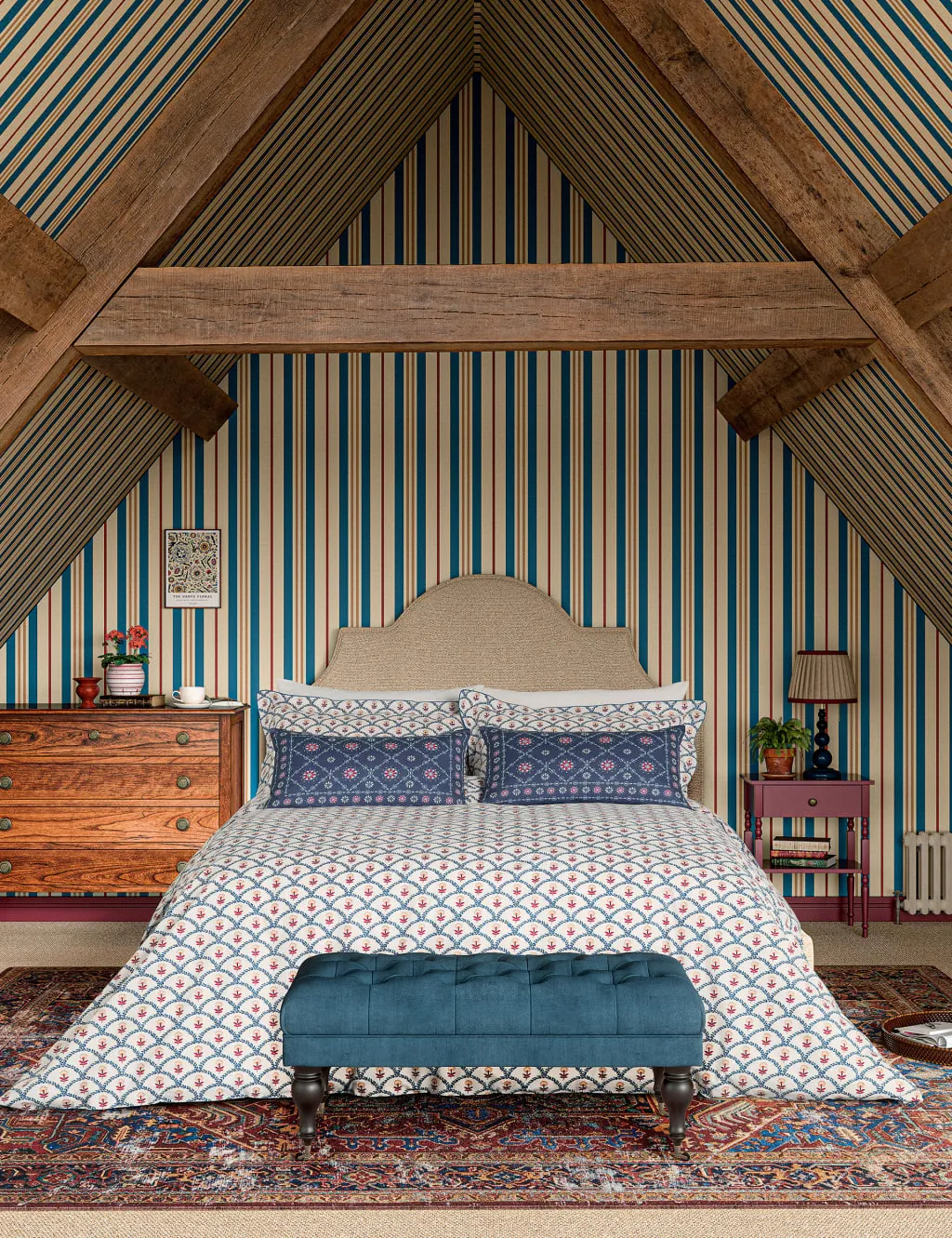 Double Bedding Set Floral - Blue Mix, Cotton