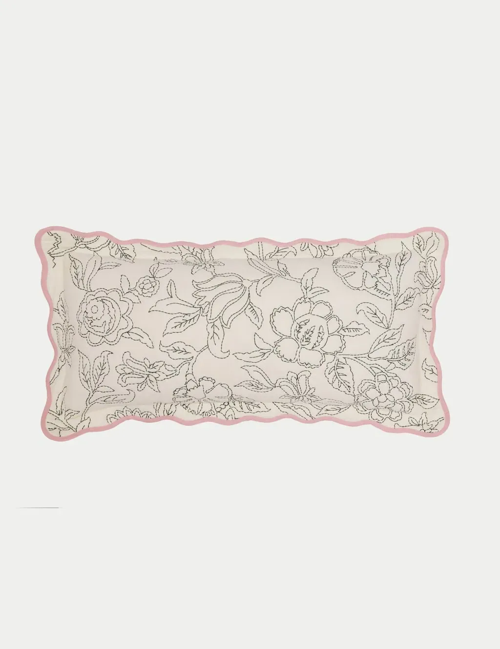 Embroidered Cushion with Piped Edge - Cream, Cotton image