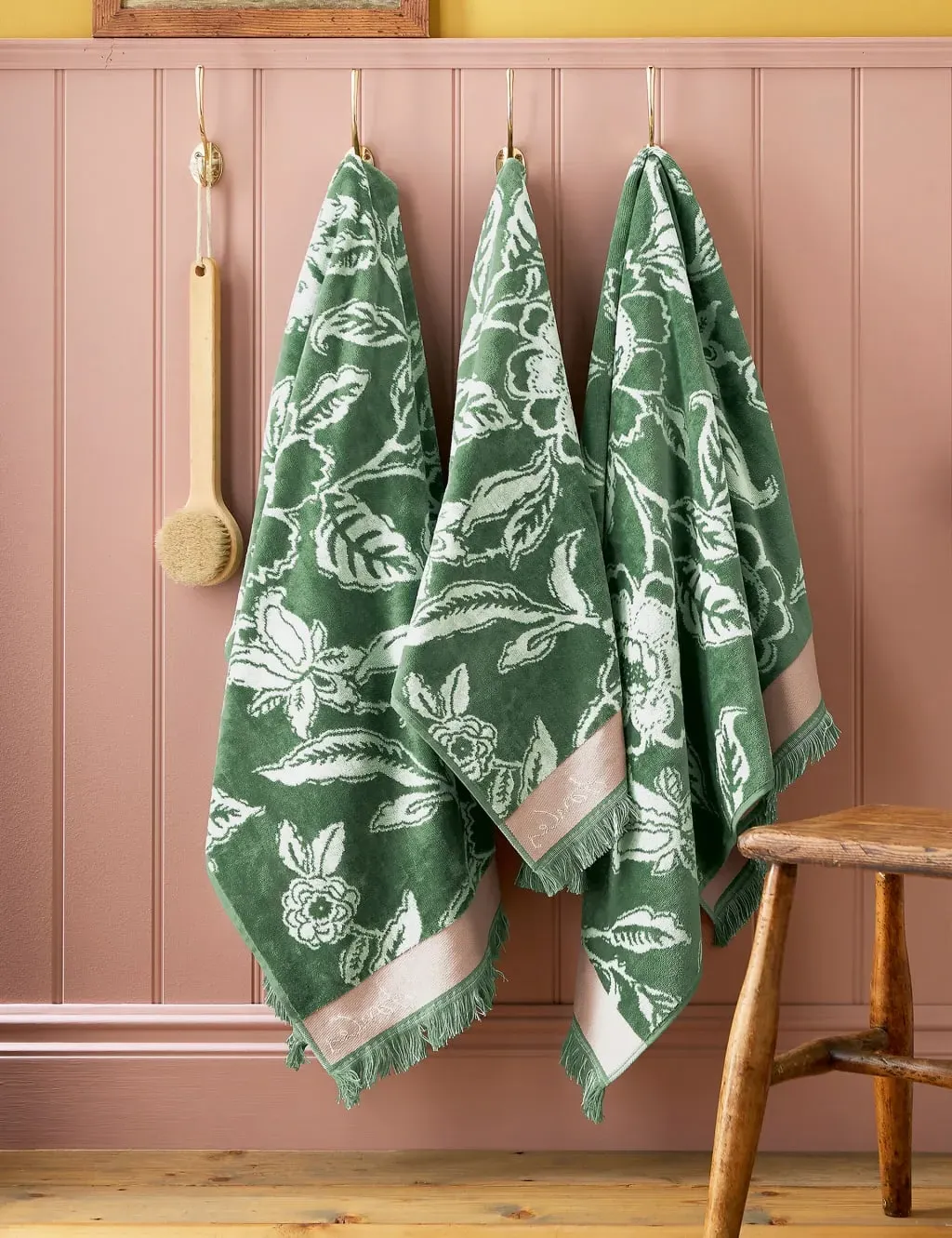 Hand Towel Floral Fringed - Green, Cotton image