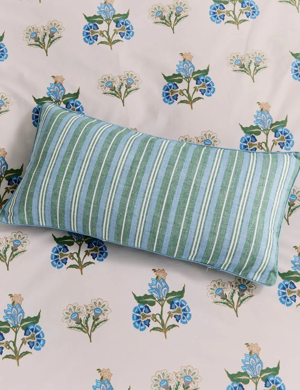 Large Cushion with Ticking Stripe - Blue, Cotton image