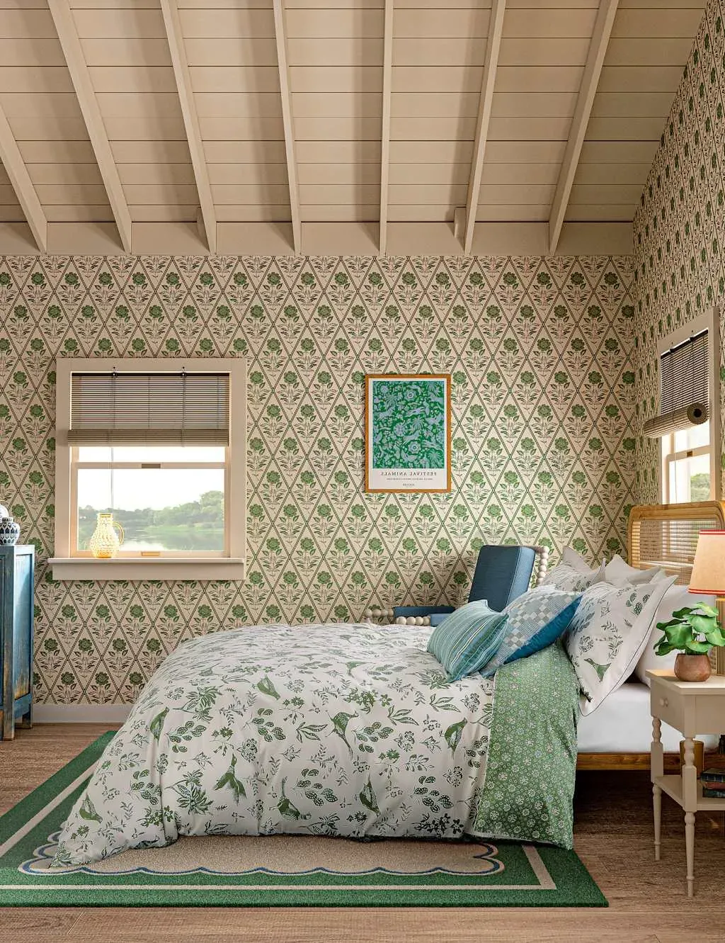 Single Bedding Set Festival Pheasants - Green, Cotton image