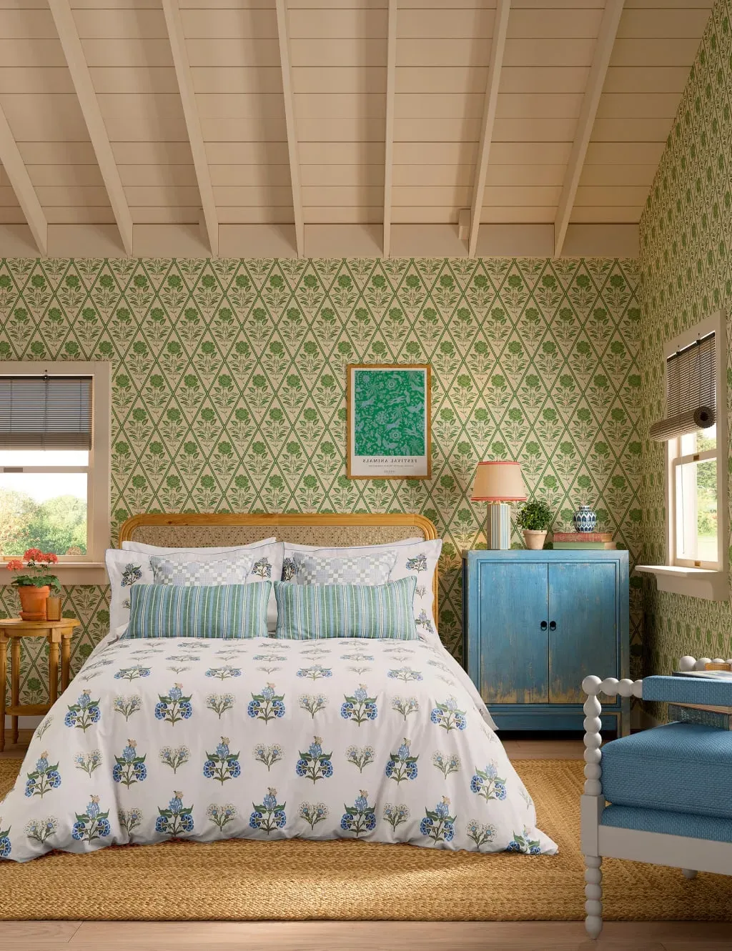 Single Floral Bedding Set - Blue Mix, Cotton image