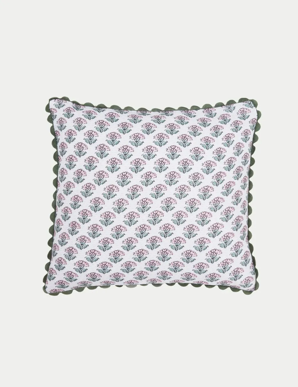 Square Cushion with Block Print - Khaki, Cotton