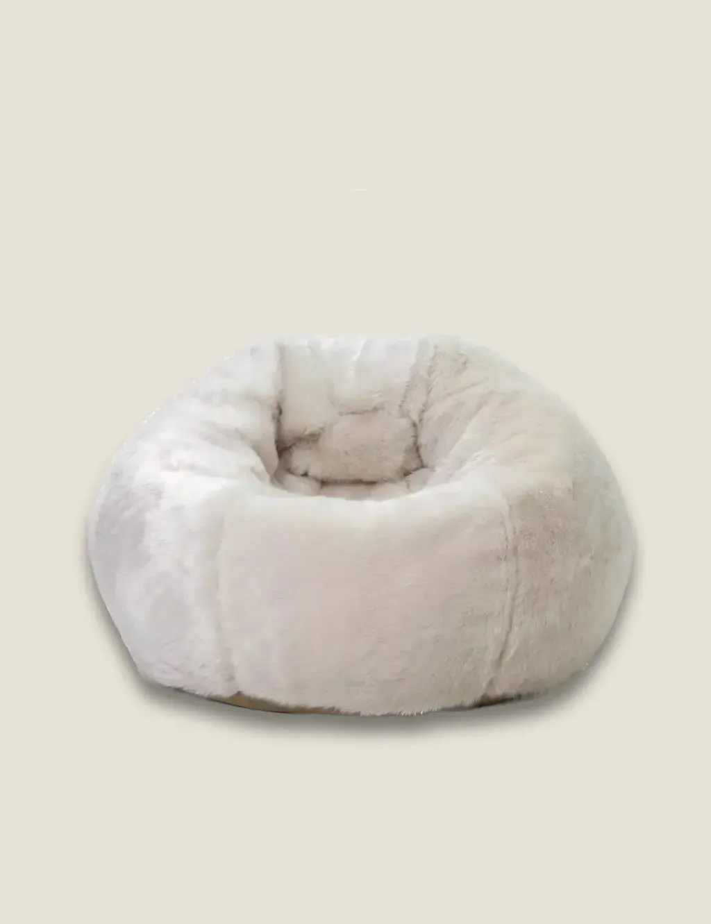 Round Pouffe Bean Bag - Cream, Faux Fur image