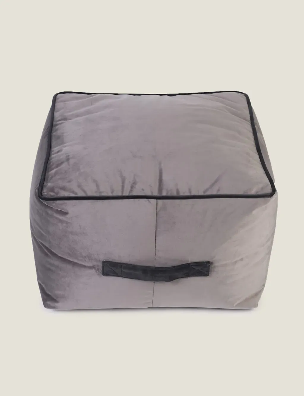 Square Pouffe with Handle - Grey, Velvet image