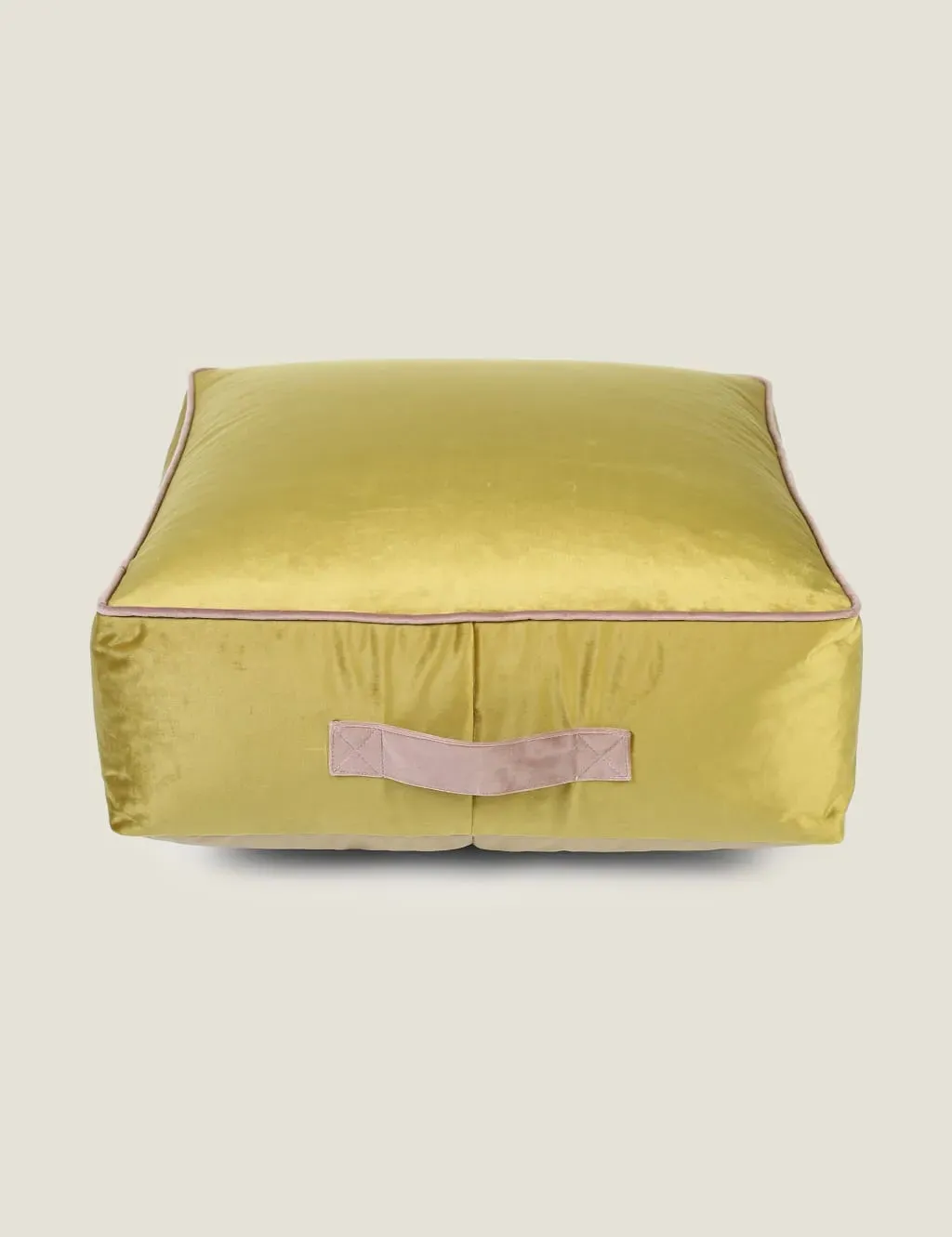 Velvet Pouffe with Handle - Gold, Velvet