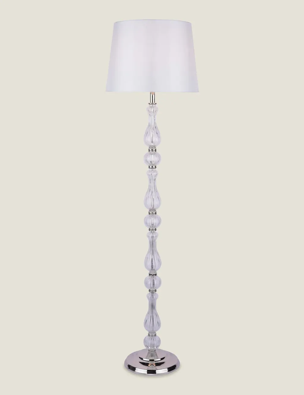 Curved Ribbed Glass Floor Lamp - Silver, Glass