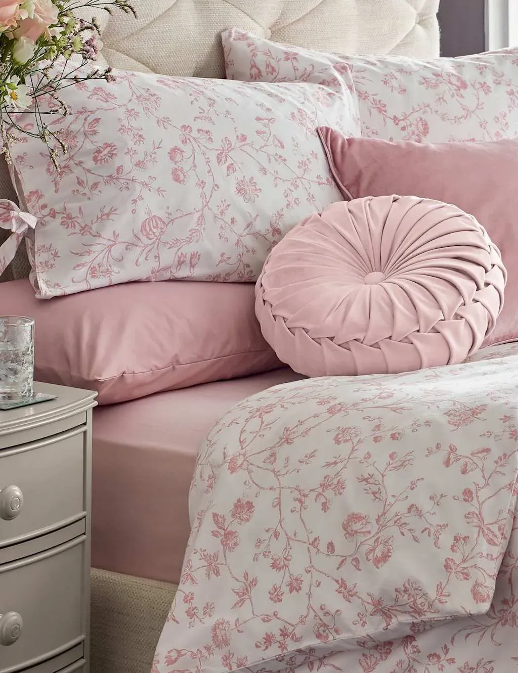 Double Bedding Set Floral Print - Blush, Cotton image