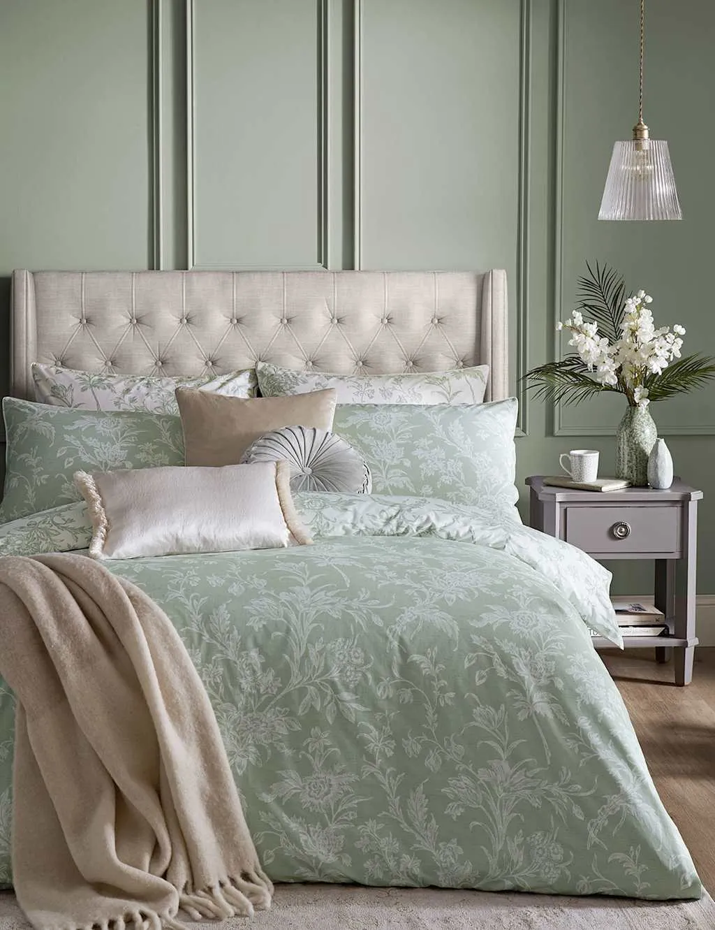 Double Bedding Set Reversible - Light Green, Cotton