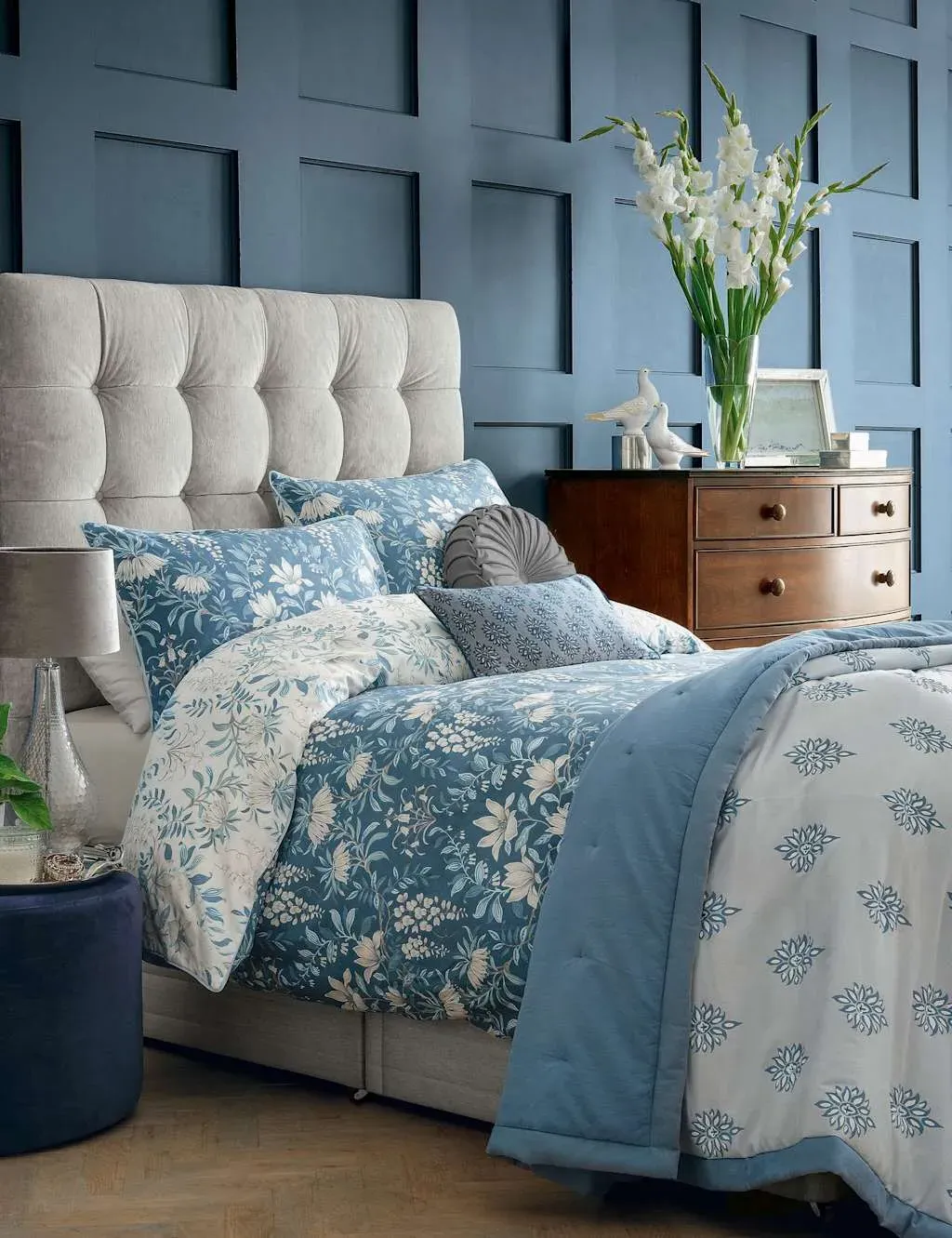 King Size Bedding Set Reversible - Blue, Cotton