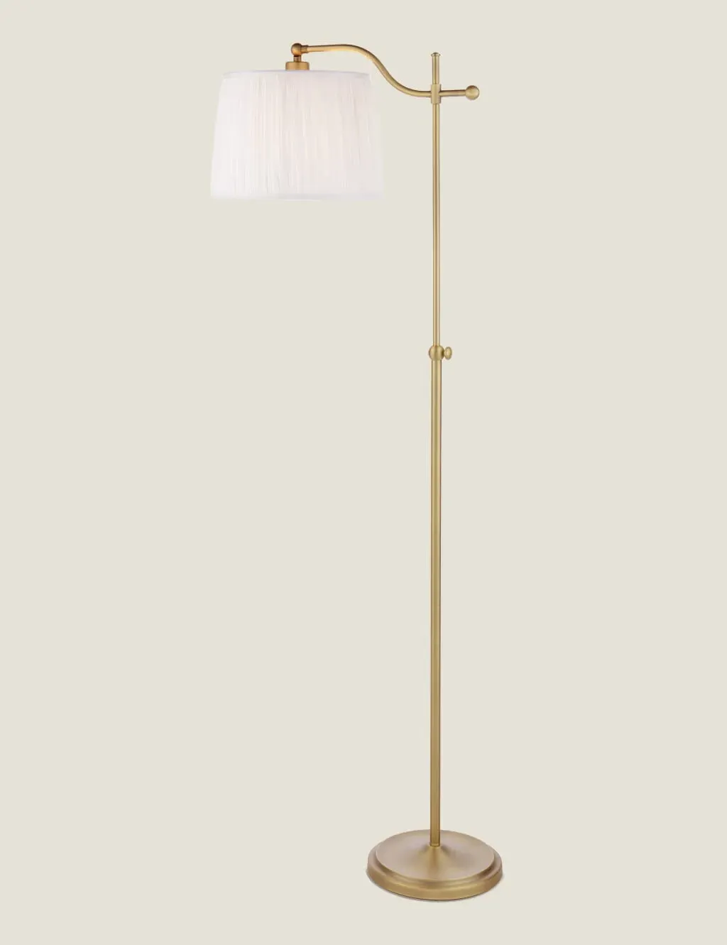 Metal Floor Lamp with Pleated Shade - Antique Brass