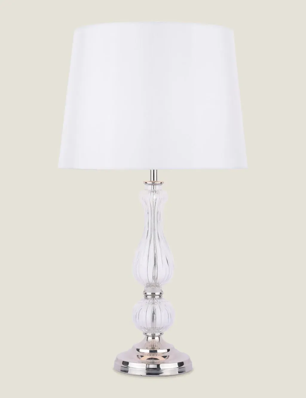 Ribbed Glass Table Lamp with Drum Shade - Silver image