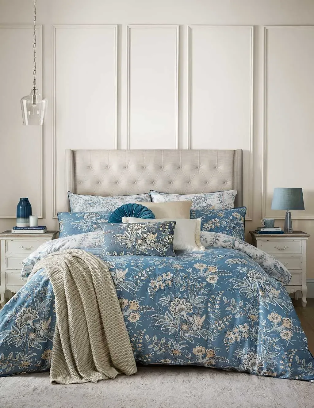 Super King Floral Bedding Set Reversible - Blue