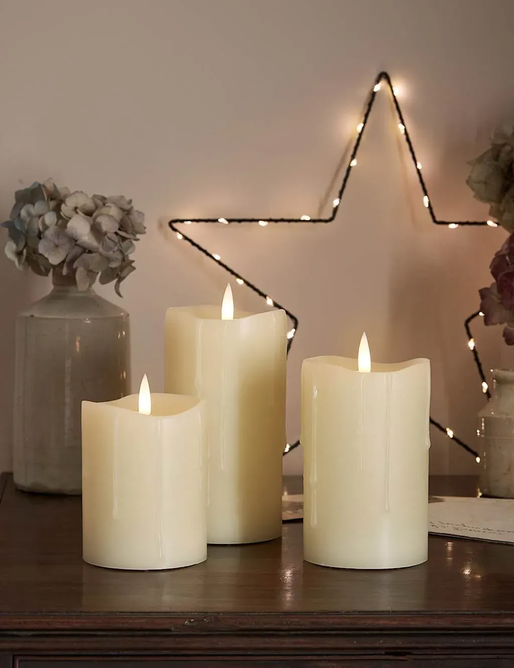 3-Piece Dripping Wax Pillar Candles - Ivory image