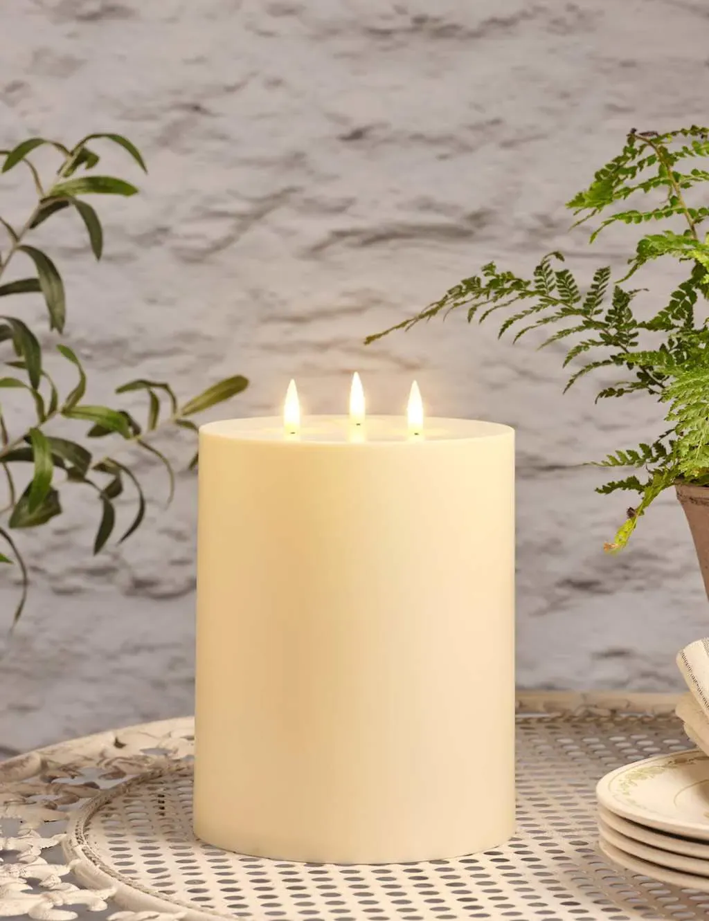 3-Wick Solar Candle with LED Flames - White image