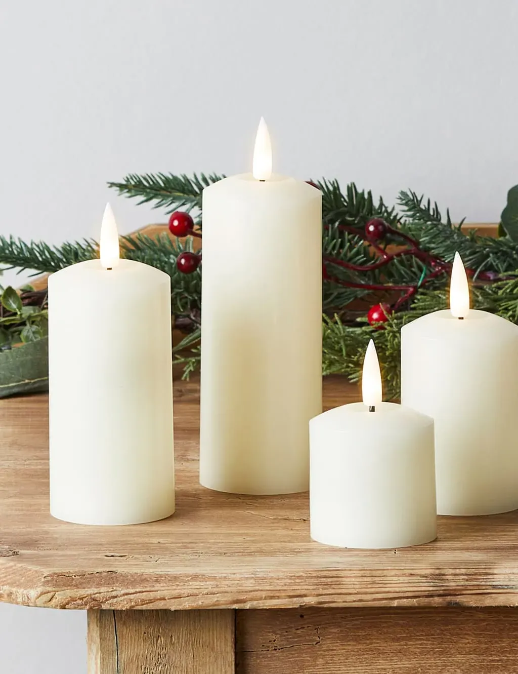 Set of 4 Pillar LED Candles - Ivory, Wax