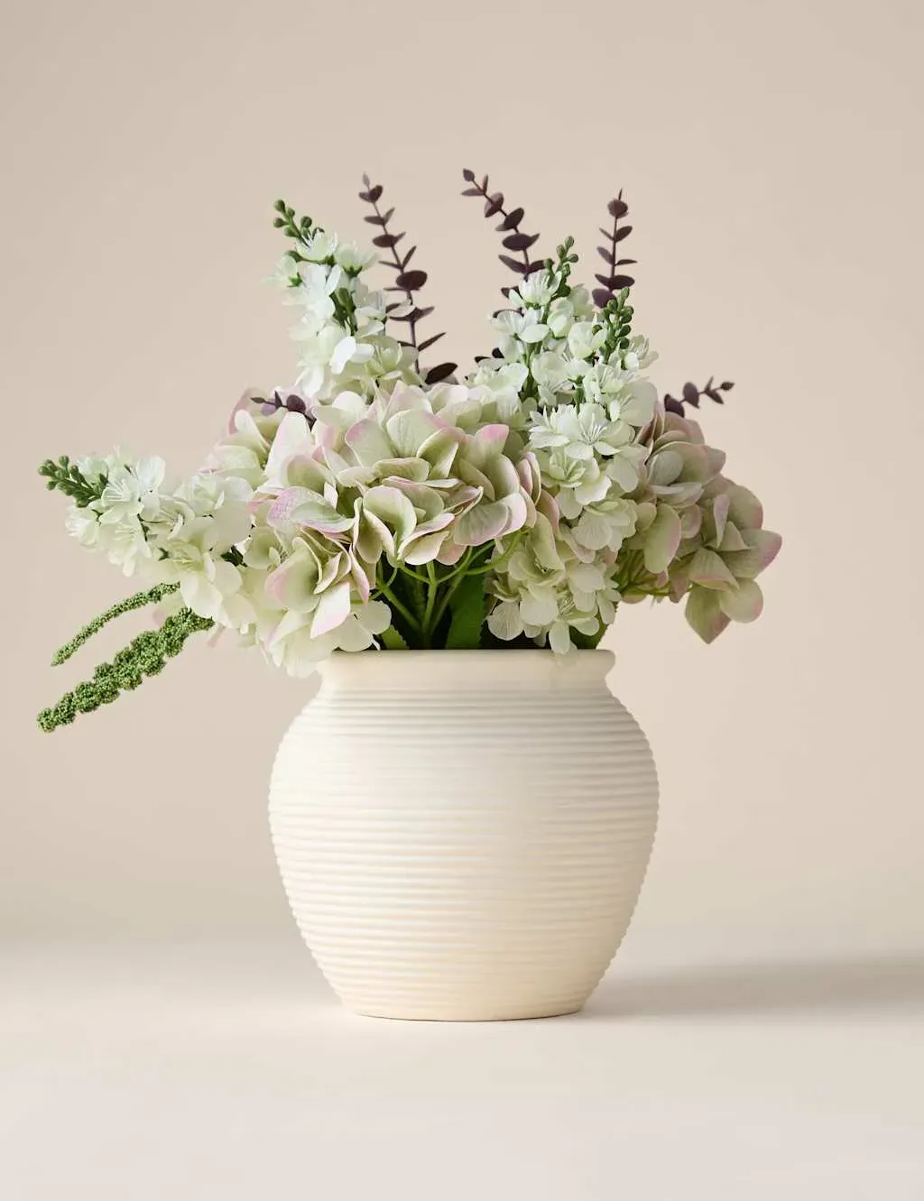 Artificial Hydrangea Arrangement - White, Magnesia