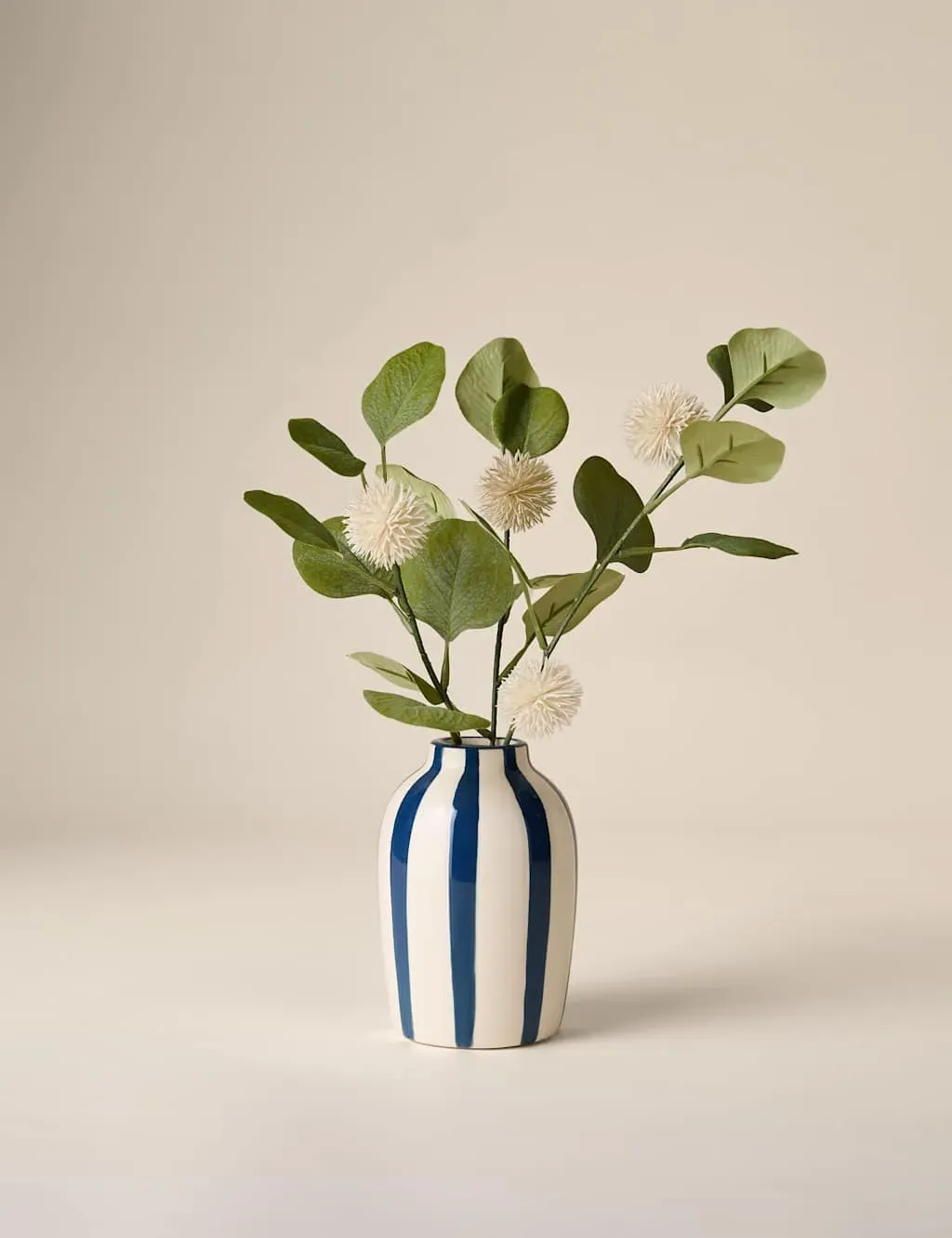 Artificial Pom Pom Flowers in Vase - Navy, Ceramic image