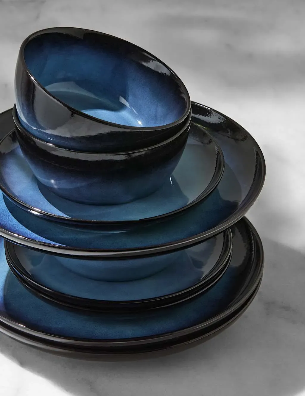 12 Piece Dinner Set Reactive Glaze - Navy, Stoneware image