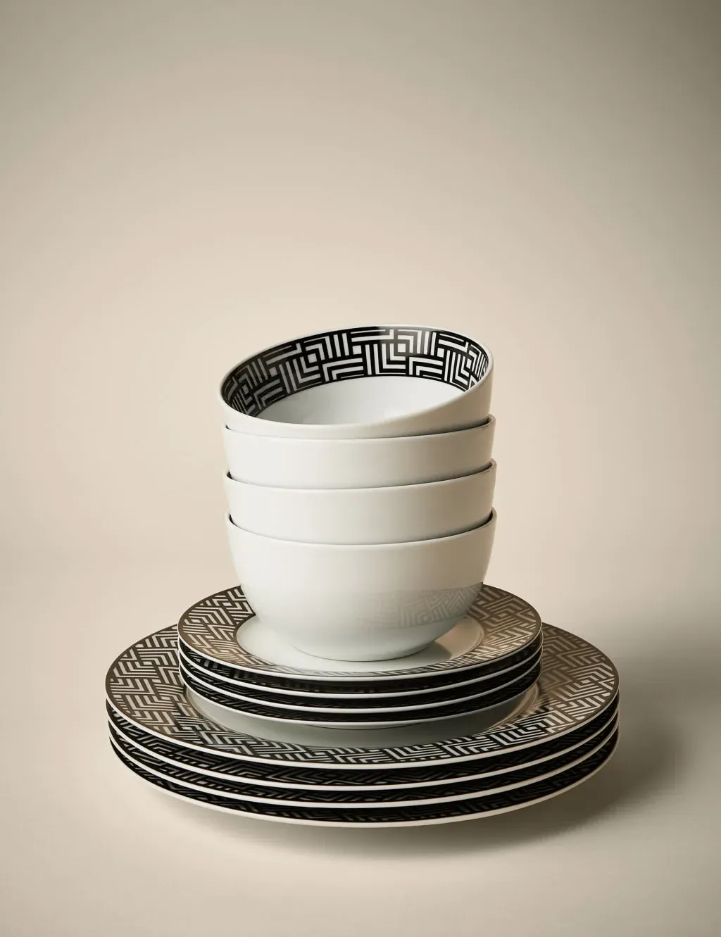 12-Piece Geometric Dinner Set - Black Mix, Ceramic image