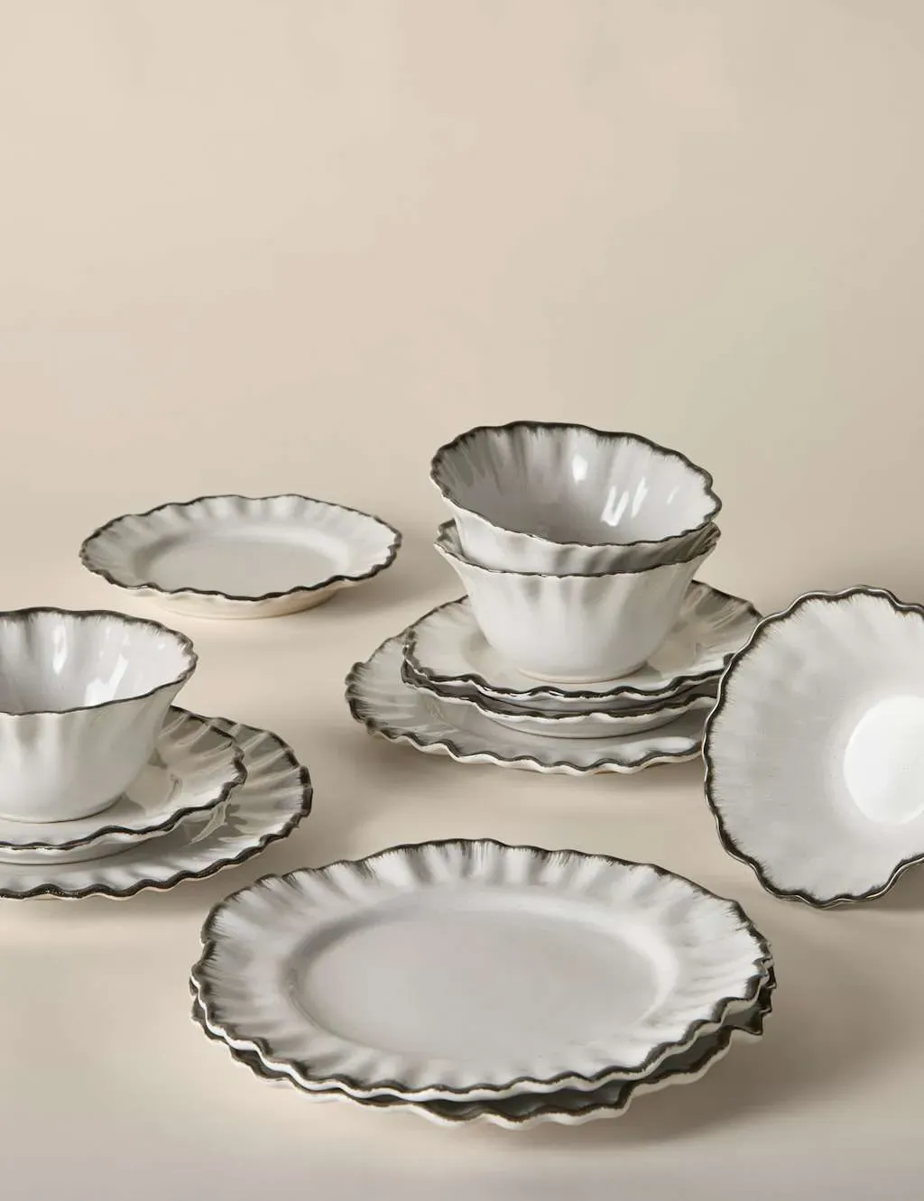 12-Piece Ruffle Dinner Set - Cream image